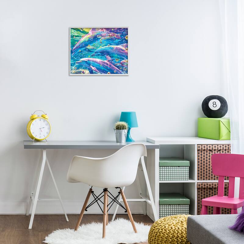 Stupell Chromatic Dolphins Trio Framed Giclee Art Design By Michael Ward