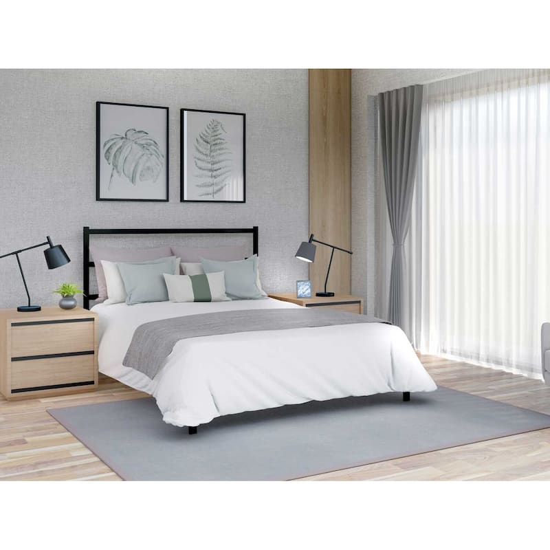 Queen Size Platform Bed Frame - Modern Bedroom Furniture with Metal Legs - Black Finish