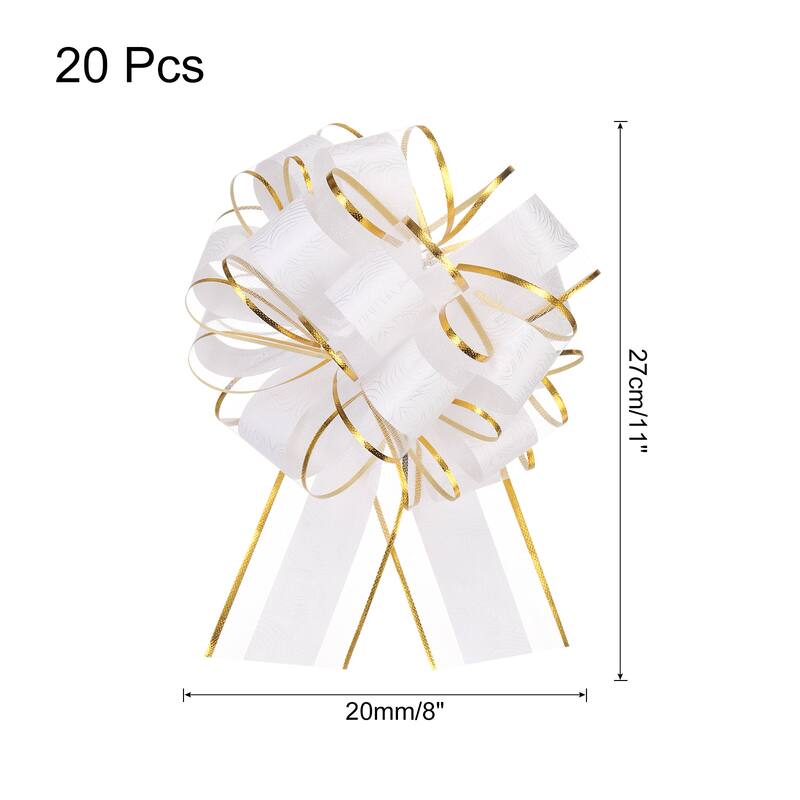 20pcs Large Pull Bow Gift Wrapping Bows Ribbon Organza for Wedding - White - 8 Inch