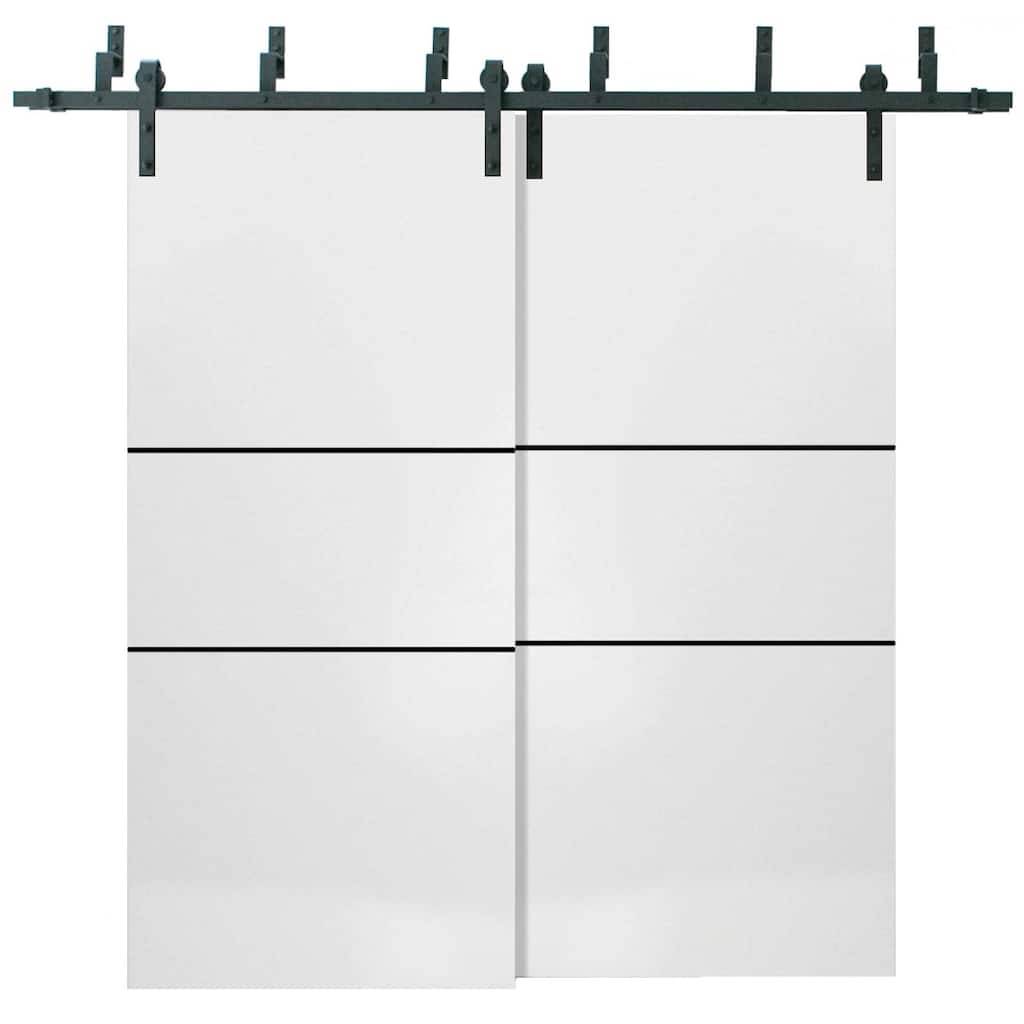 Barn Bypass Doors 72 x 80 Planum 0014 White Silk with Sturdy 6.6ft