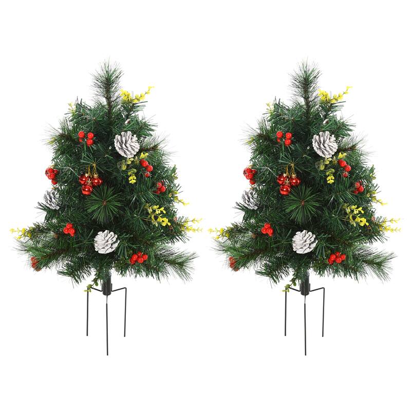 2.5FT Outdoor Pre-Lit Artificial Pine Cordless with 24 Warm White Lights & Stakes(2PCS Sets) - Green - 2.5 Foot