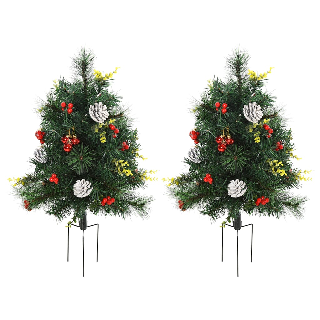 22.5in Christmas Tree 2-Pack Outdoor Pre-Lit Artificial Pine with 24 Warm White Lights and Stakes
