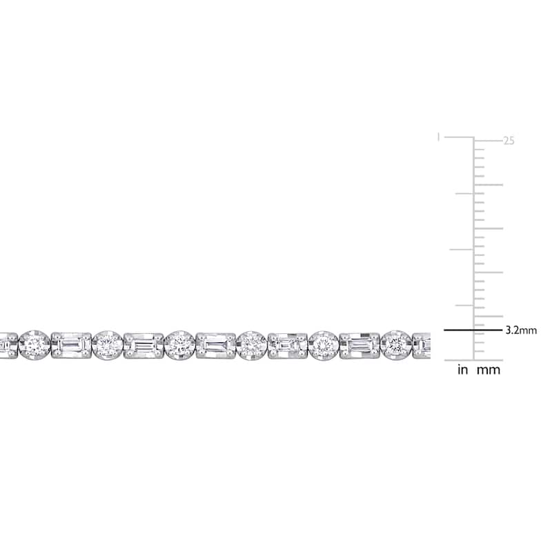 Miadora 14k White Gold Round and Baguette Diamond Tennis Bracelet 1 3/5ct TDW