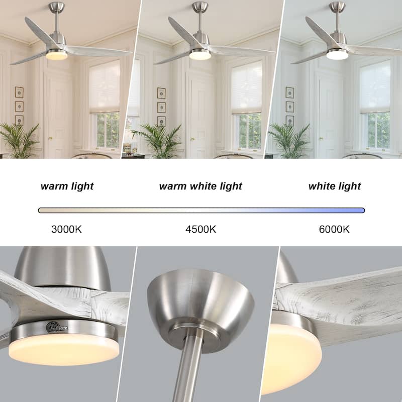 Sofucor 56 inch Ceiling Fans with Light,Remote Control,3 Solid wood Blades Farmhouse ,Large Airflow - 56 Inches