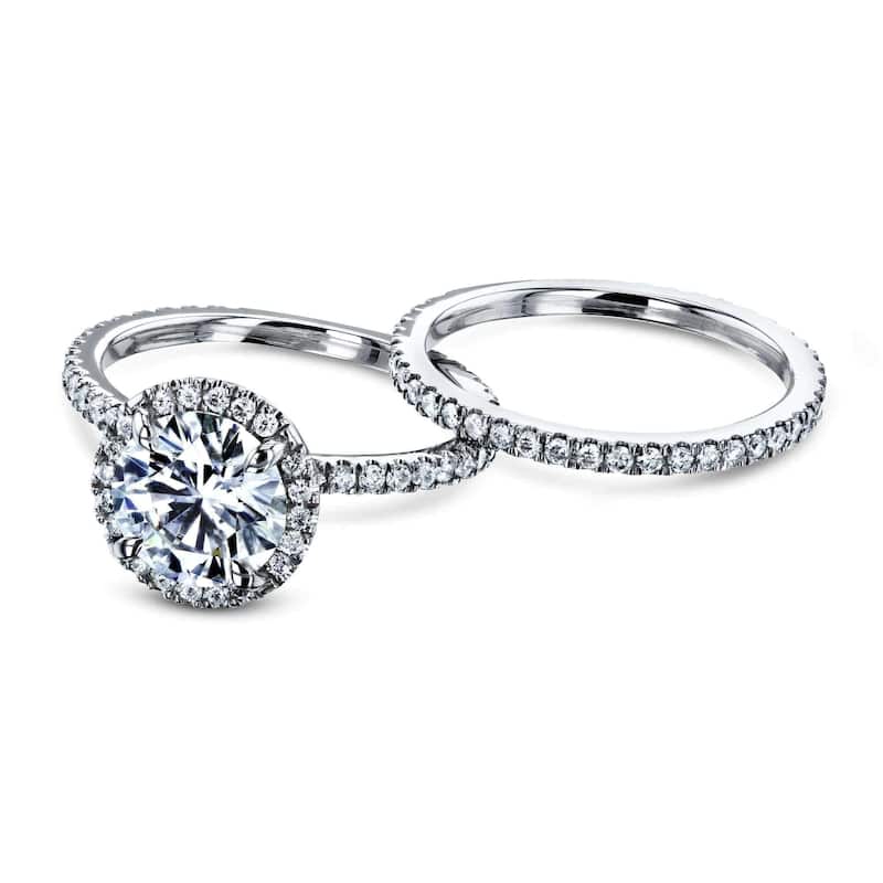 Kobelli 2.2 Carats Lab Grown Diamond Certified 14k Solid Gold Floating Halo 2pc Bridal Set