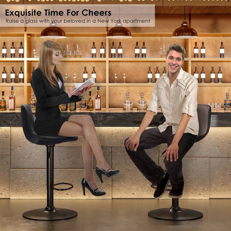 Modern PU Leather Swivel Bar Stools with Back Support (Set of 2)