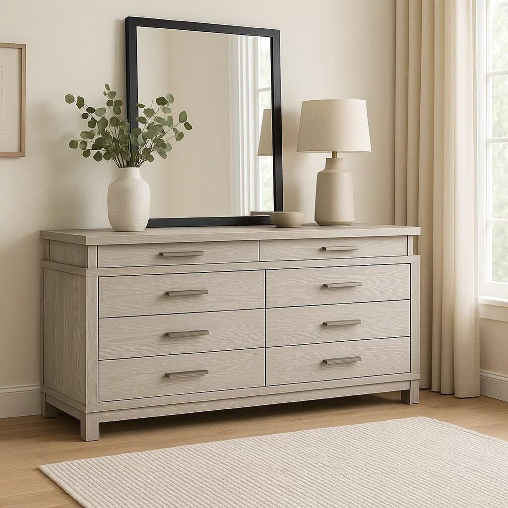 Loji 8 Drawer Wide Dresser, Weathered Gray Solid Wood Bedroom Storage