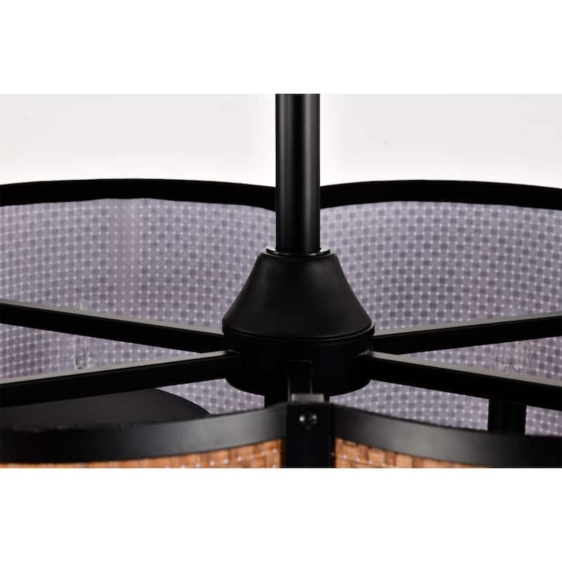 Bremen Basket Weave and Metal Frame Lighted Ceiling Fan Fandelier - Brown