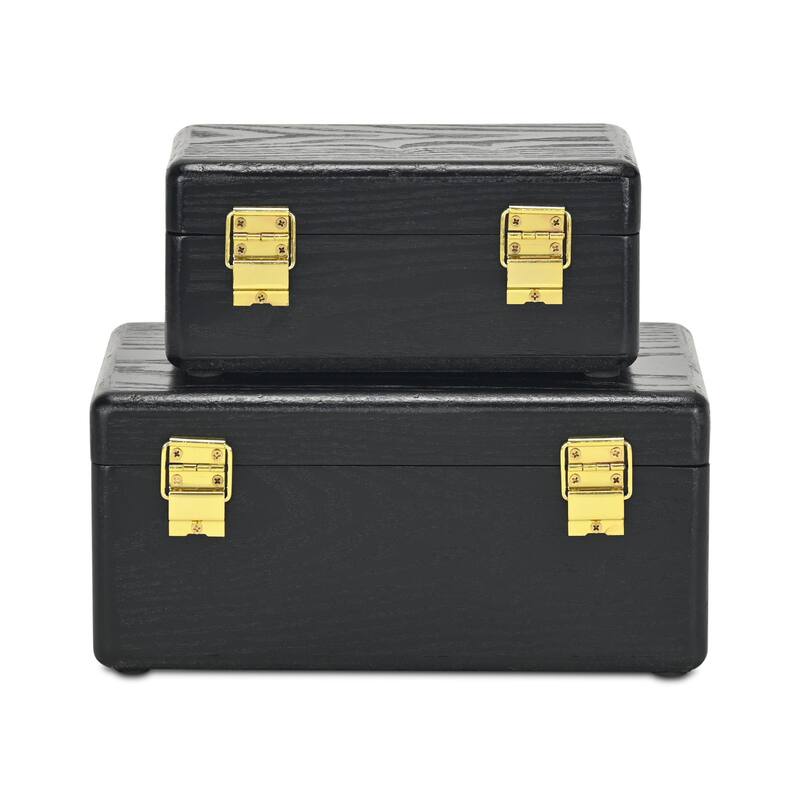 Set Of Two Black Solid Wood Jewelry Box