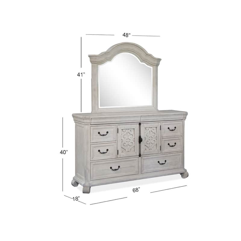 Magnussen Home Bronwyn Alabaster Drawer Dresser with Shaped Mirror