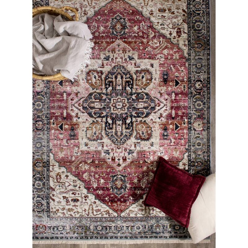 Sydney Collection - Pink/Cream/Blue Elaborate Border Rug