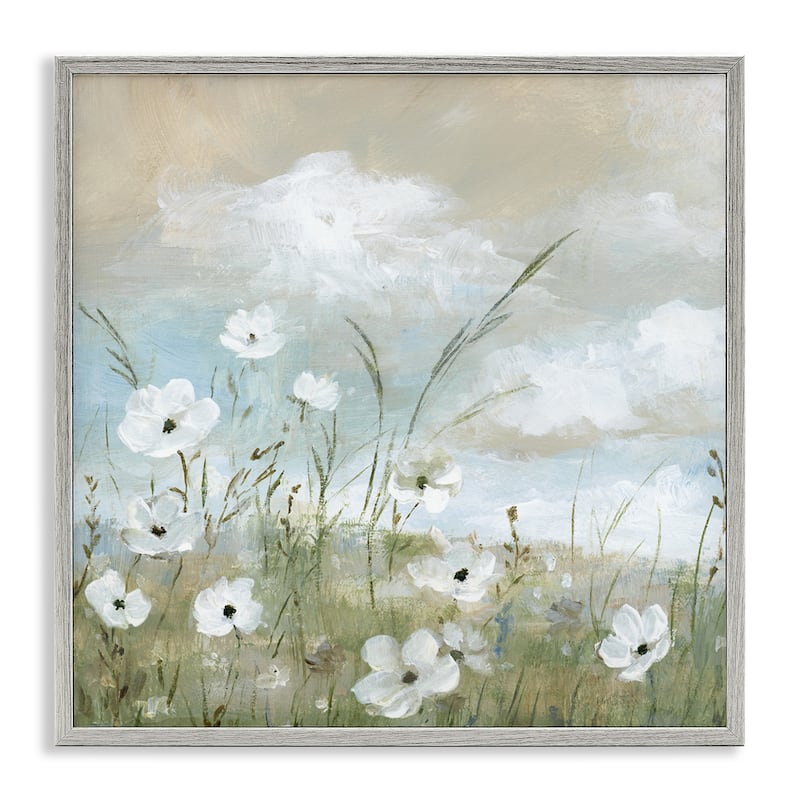 Stupell Clouds Beyond Meadow Framed Giclee Art Design By Nan - 24 x 24 - Grey