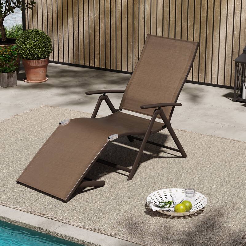 VredHom Outdoor Aluminum Portable Folding Chaise Lounge Chair - 70" L x 20" W x 14" H - Brown