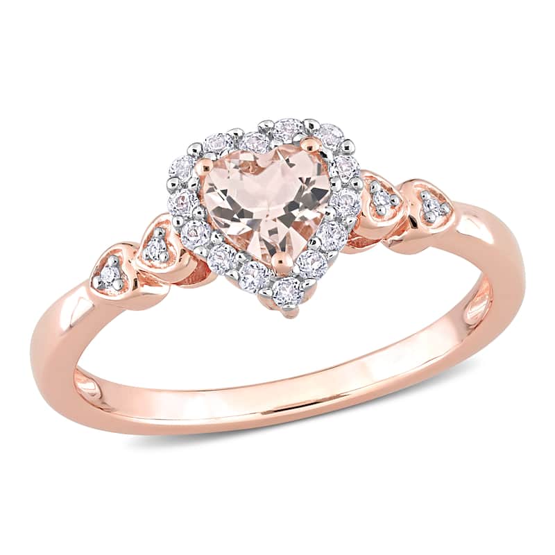 Miadora Rose Plated Sterling Silver Morganite, White Topaz and Diamond Accent Heart Halo Ring