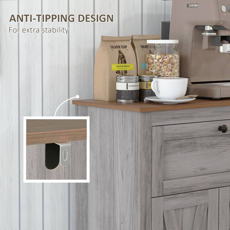 Farmhouse Barn Door Accent Cabinet, Kitchen Sideboard Storage Cabinet with Double Doors, Drawer, and Adjustable Shelf