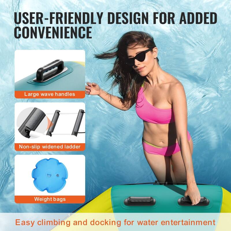 12ft Portable Inflatable Recreational Water Bouncer Trampoline with 3-Step Ladder and Electric Air Pump