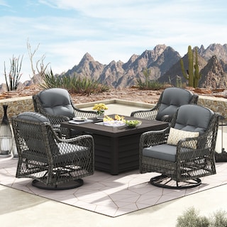 Corvus Vasconia 5pc Outdoor Resin Wicker Swivel Chat Set with Fire table