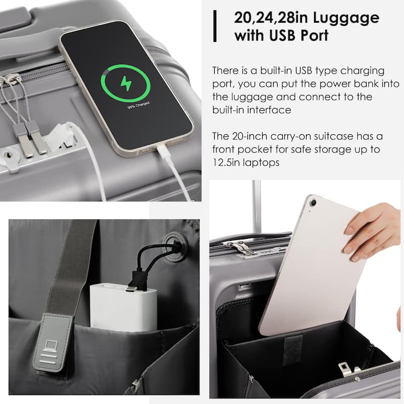 4-Piece Luggage Set with USB Charging Ports