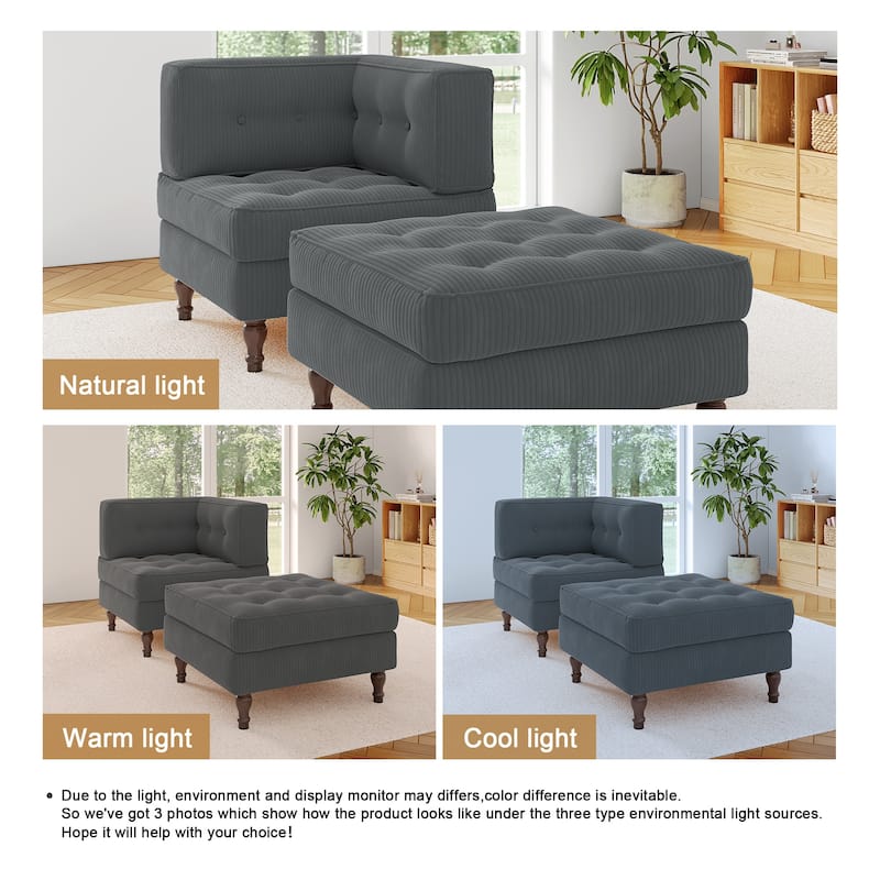 Corduroy L-shape Modular Corner Sectional Sofa with Reversible Storage Ottoman