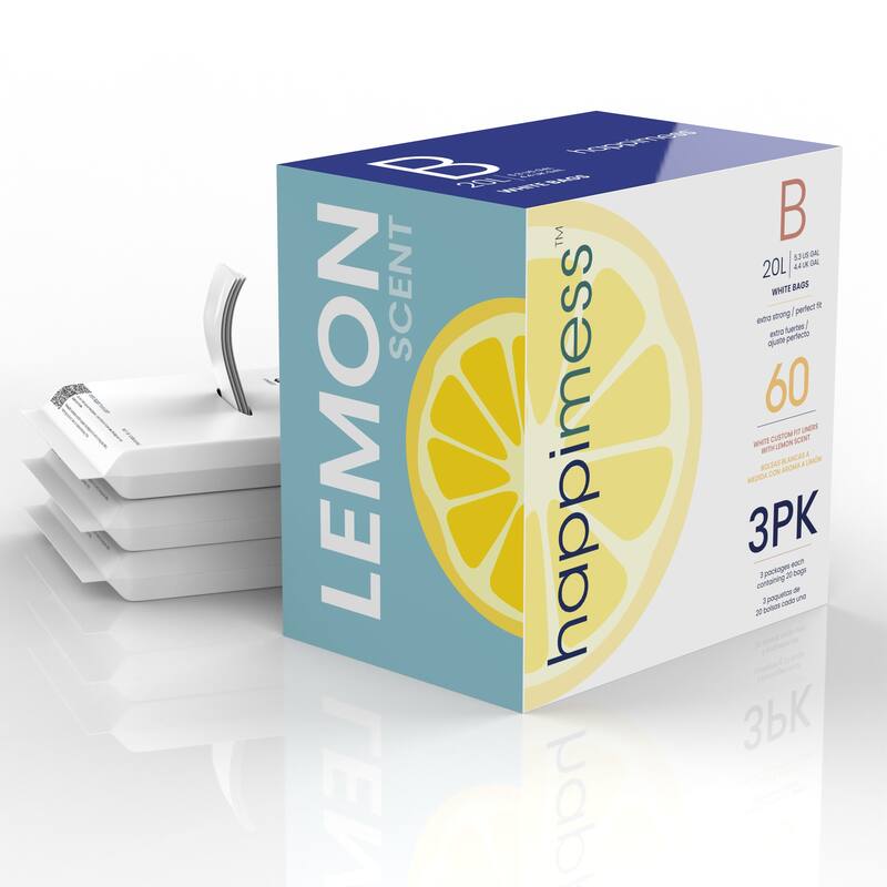 happimess Gallon Scented Drawstring Trash Can Liner, White (60-Count, 3-Packs of 20 Liners) - 5.3 Gallon - Lemon Scented