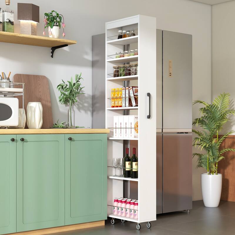 7 Tier Multi-Functional Pull-Out Multi-Tier Storage Single-Sided Open Shelf For Kitchen, Living Room & Narrow Spaces - White