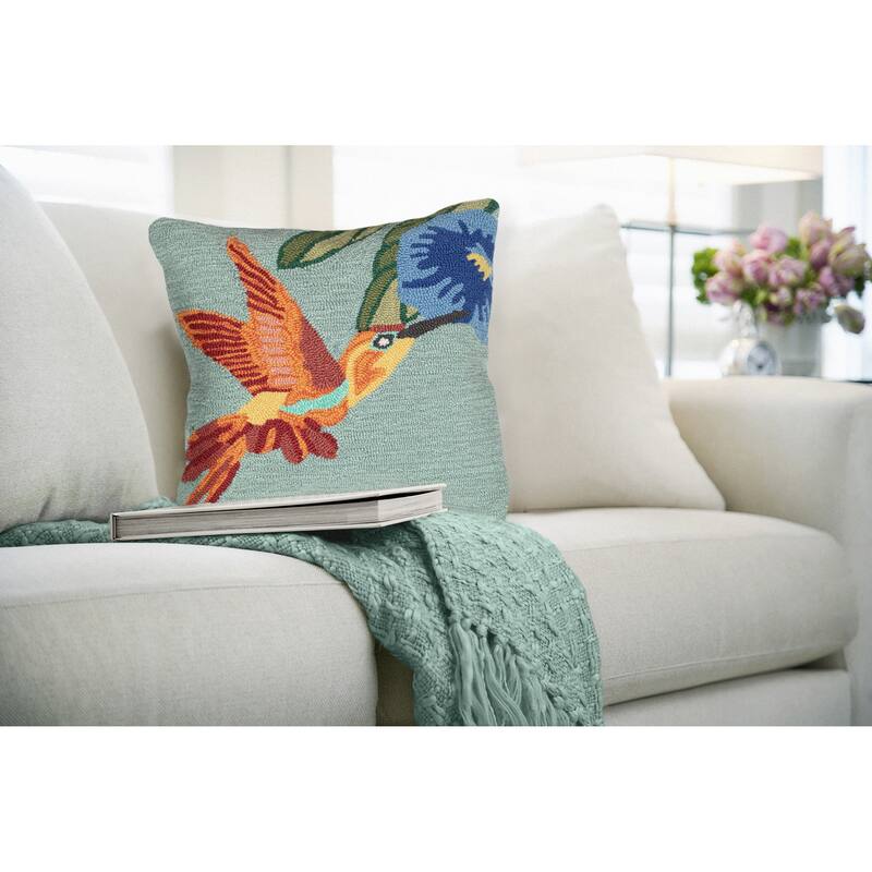 Liora Manne Frontporch Hummingbird Indoor/Outdoor Pillow Sky 18" Square
