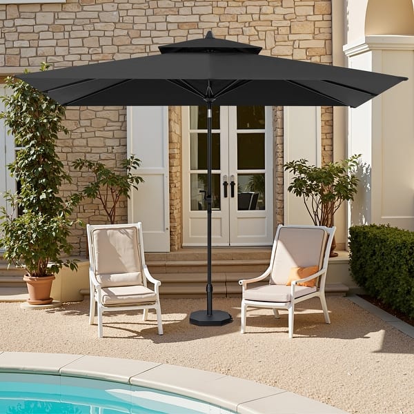 15' patio umbrella with lights Solar Patio Umbrella w/ Light Bulbs Tilt 3-Tiered 11ft 8-Rib