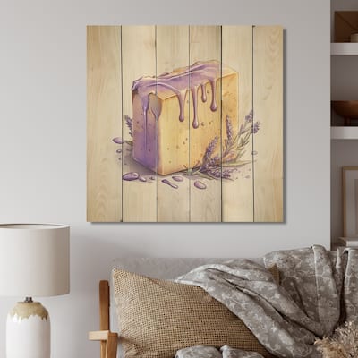 Designart 'Lavender Soap II' Floral Lavender Wood Wall Art - Natural Pine Wood