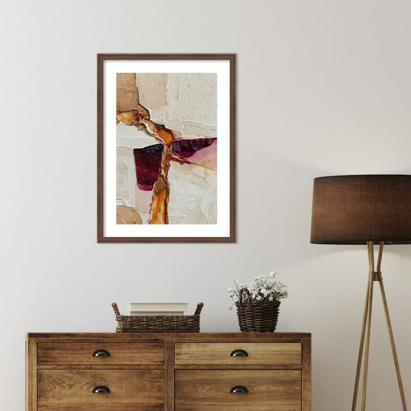 Gold Burgundy Geode Marble Abstract Textured Luxe Wood Framed Wall Art Print