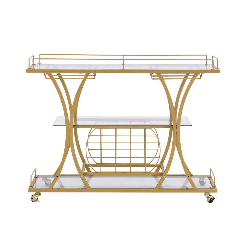 Serving Cart Glass Bar 3-Tier Metal Frame and Shelf