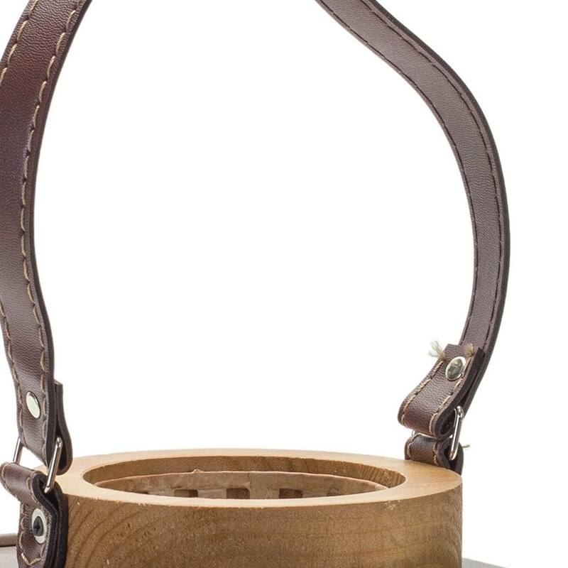 7" Natural and Brown Iron and Wood Lattice Tabletop Lantern Candle Holder - One Size