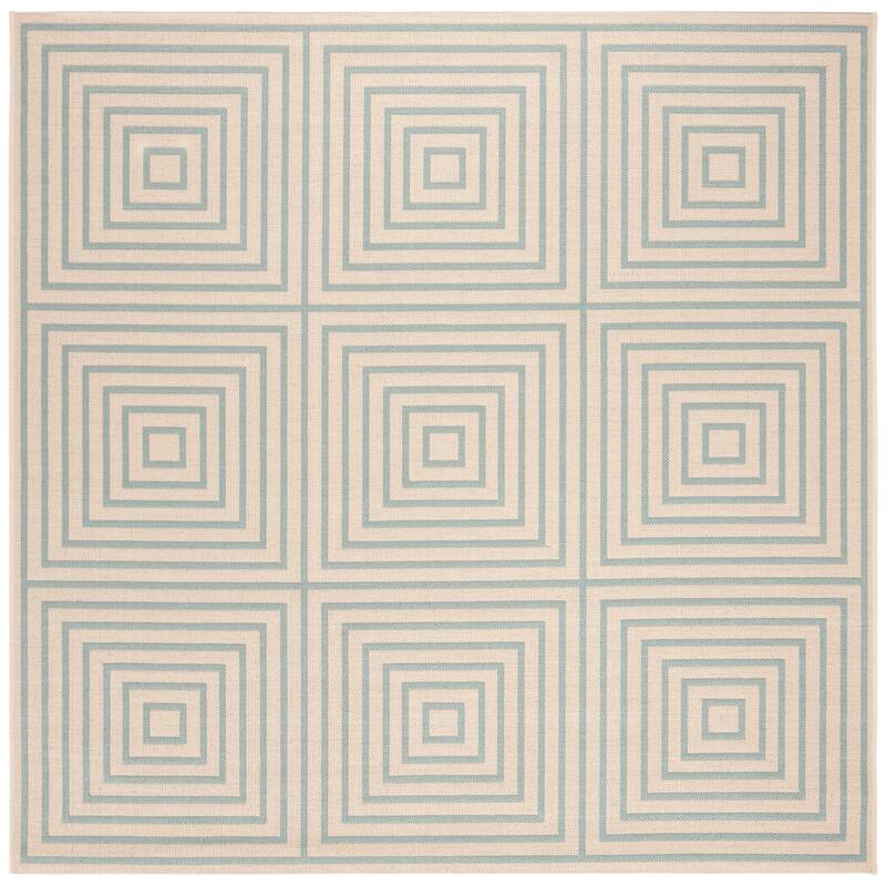 SAFAVIEH Linden Loris Indoor/ Outdoor Waterproof Patio Backyard Rug - 6'7" Square - Cream/Aqua
