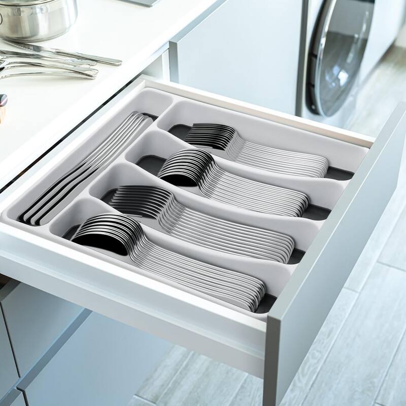49-Piece Silverware Set with Organizer, Stainless Steel Flatware Cutlery Set