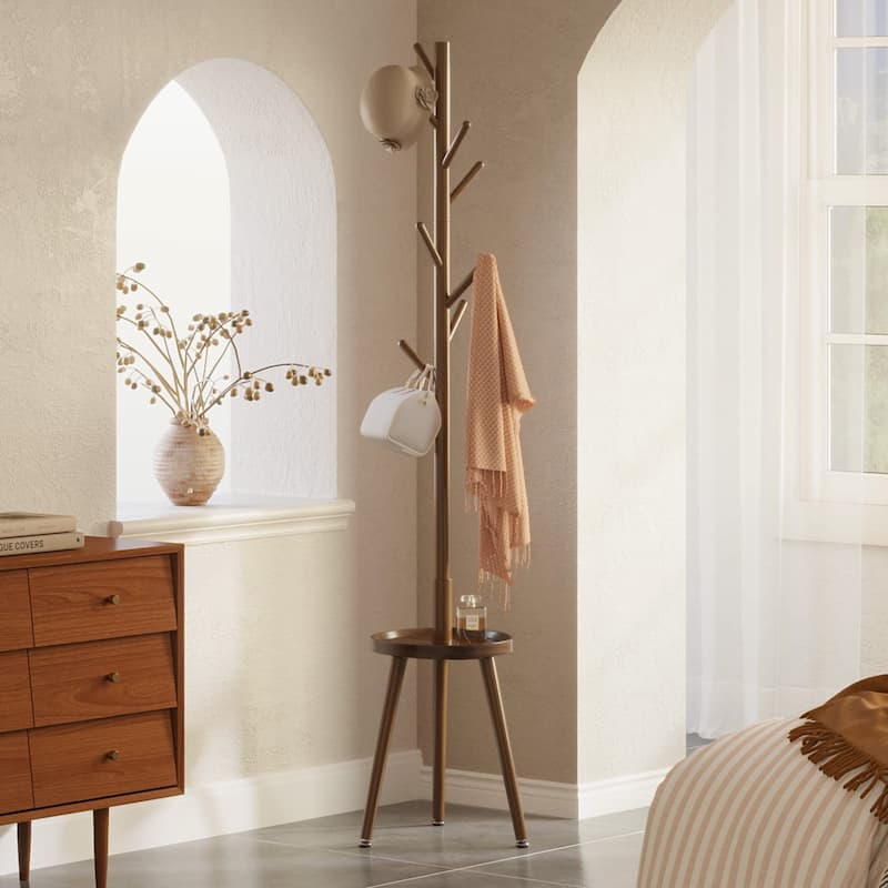 Coat Rack, Wooden Coat Rack Freestanding with Shelf, Coat Tree with 4 Height Options 50.5"-72.6"Hanger Stand