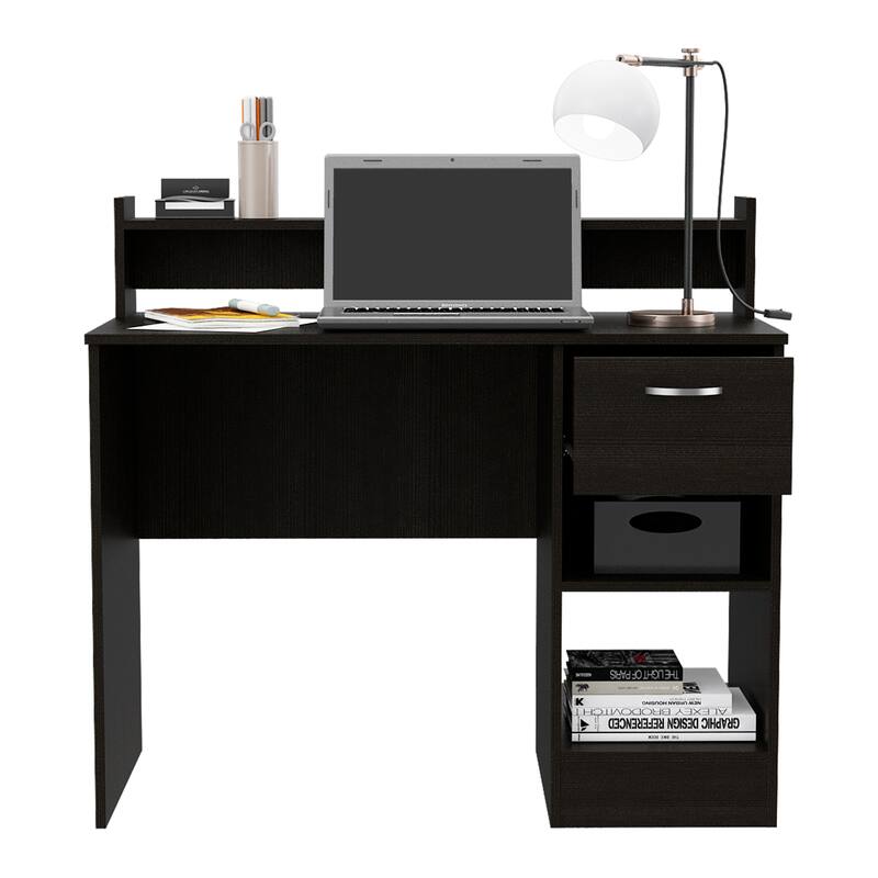 Modern Writing Desk with Storage Drawers, Open Shelf, and Stylish Hutch for Home Office or Study Room