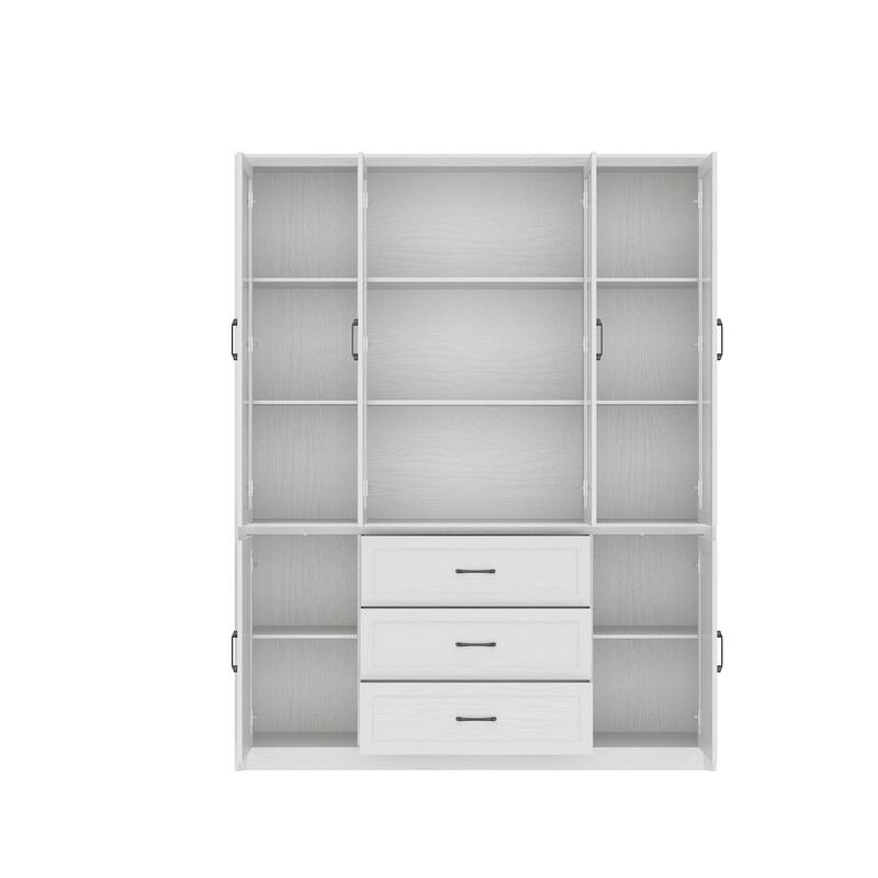 79.6" Tall Glass Display Cabinet, 6-Tier Bookshelf with Drawers Bookcae Panrty