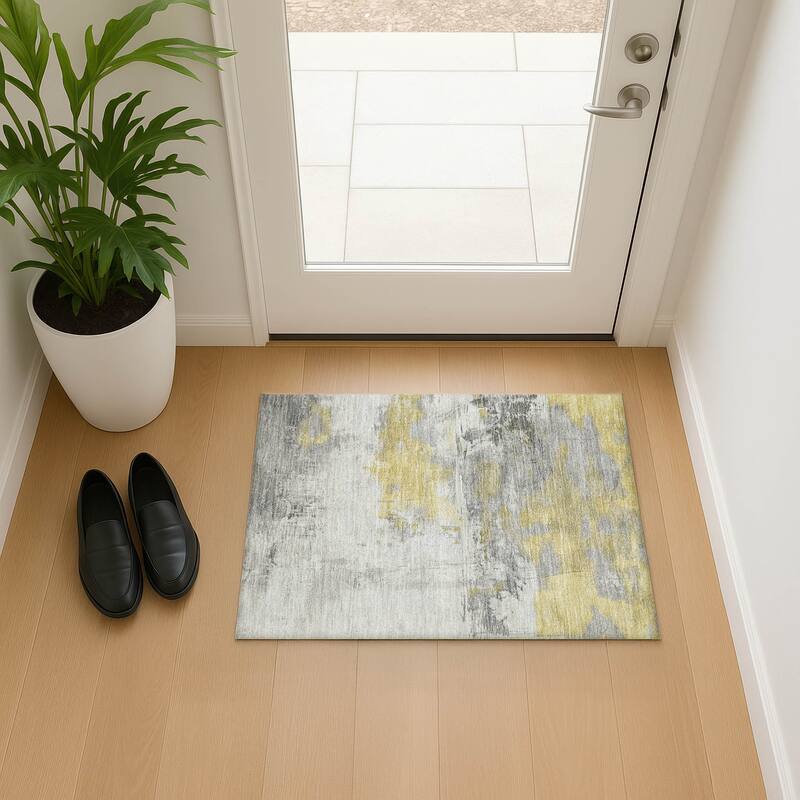 Premium Washable Super Soft Abstract Chic Mayfield Rug - Gold - 1'8" x 2'6"
