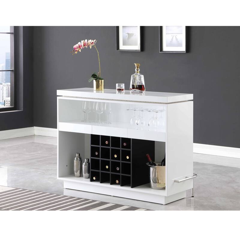 Somette Modern Gloss White and Black Bar with Honeycomb Design and LED Lights - N/A