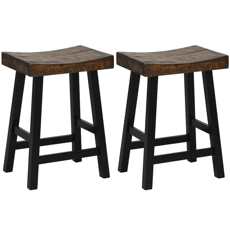 Costway 24" Bar Stool Set of 2 Counter Height Solid Wood Curved Saddle