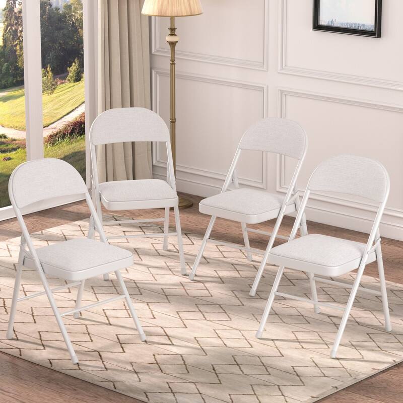 4 Pack Metal Folding Chairs with Padded Cushion and Back, Stackable Fabric Dining Chair Set, Upholstered Commercial Seat - Grey