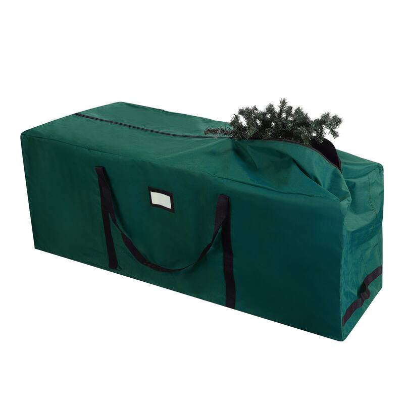 Rolling Christmas Tree Storage Bag- For 12 FT Artificial Trees-Green Canvas Duffel with Wheels by Hastings Home