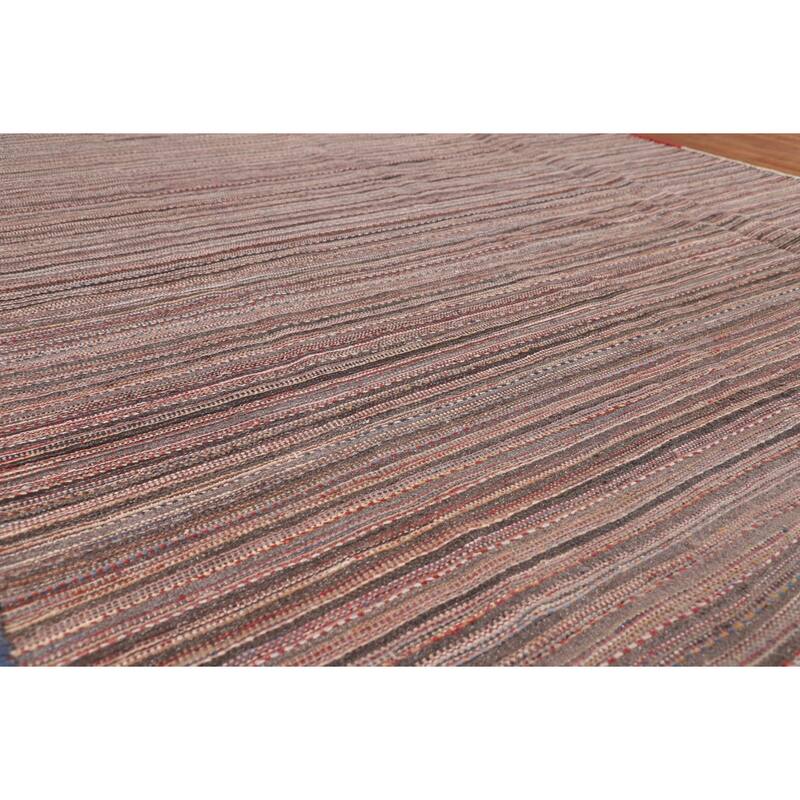 All-Over Striped Kilim Persian Vintage Area Rug Hand-Woven Wool Carpet - 7'3"x 11'0"