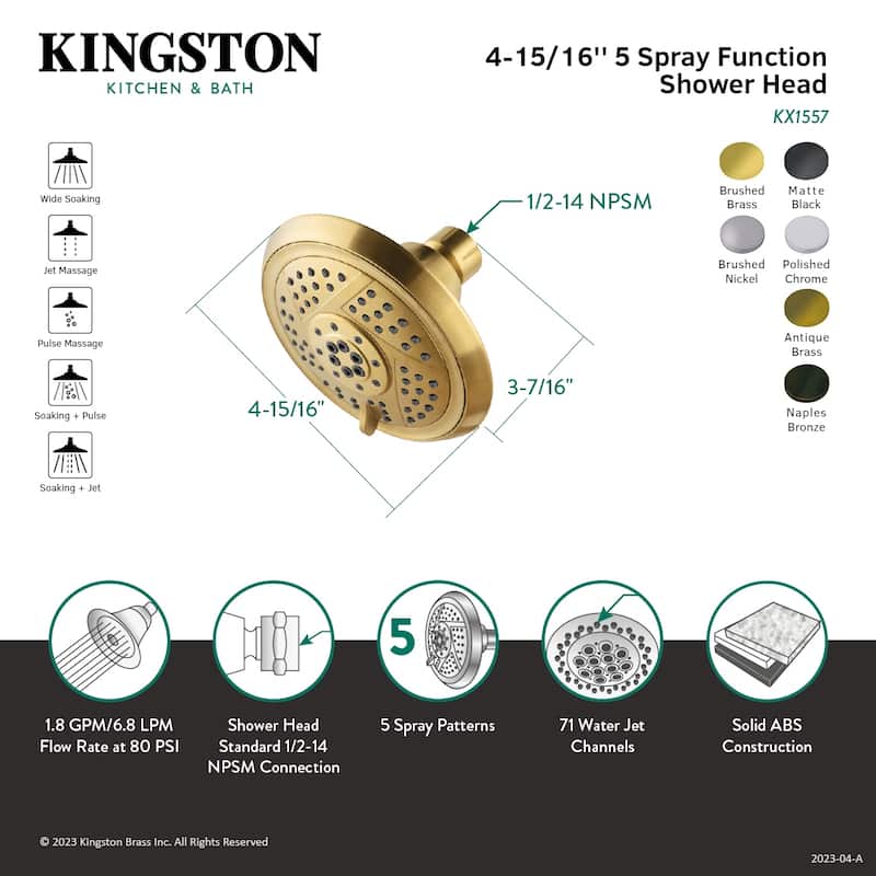 Kingston Brass Vilbosch 5-Function 5-Inch Plastic Shower Head