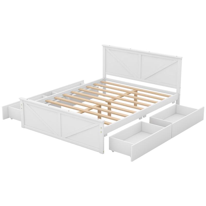 Wooden Platform Bed with Four Storage Drawers and Support Legs