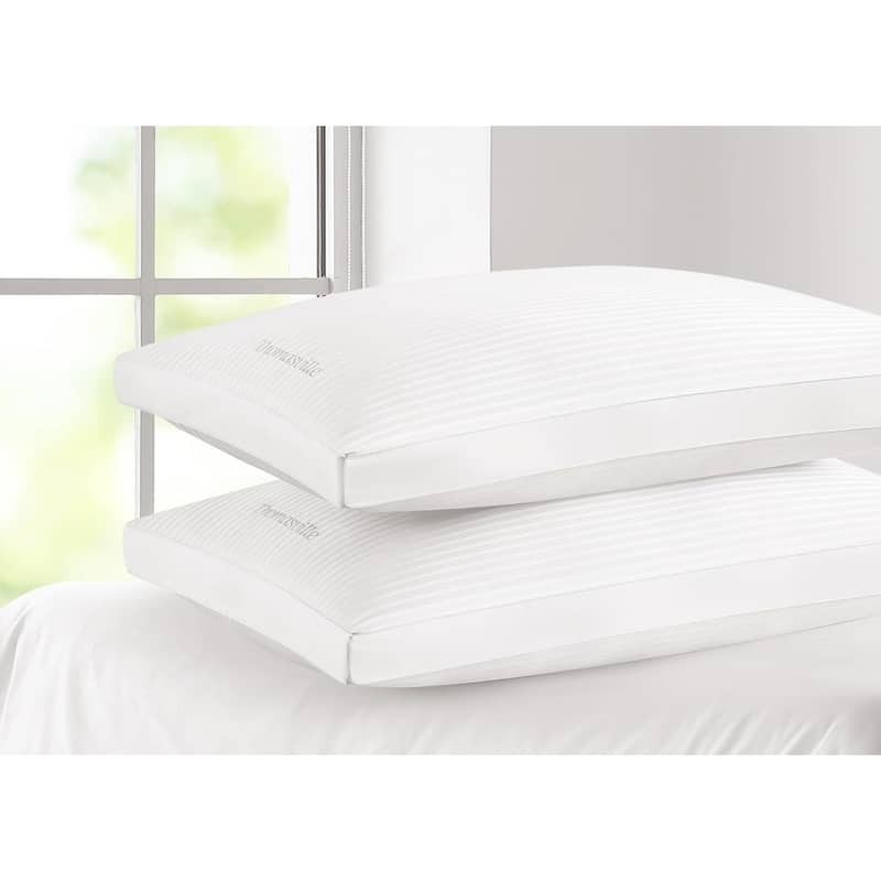 Thomasville 100% Cotton Dobby Stripe Hotel Style Bed Pillow with Supportive Gusset for Side, Back and Stomach Sleepers, Set of 2