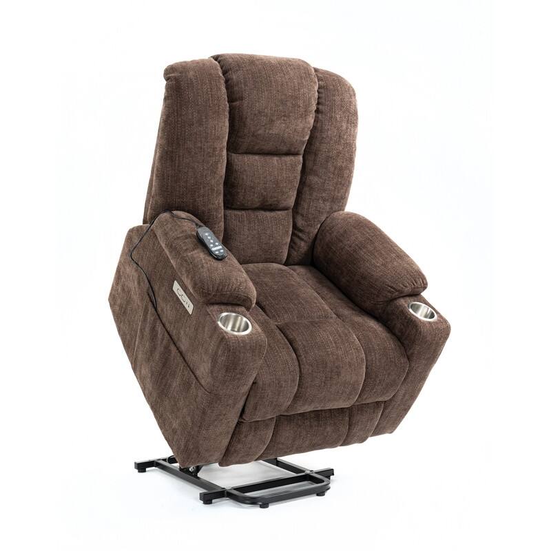 Overstuffed Large Power Lift Recliner with Massage and Heating for Elderly,2 Cup Holders and USB Ports