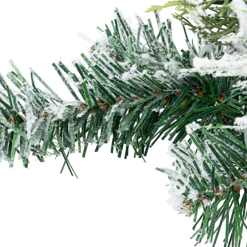 30" Green Flocked Pine Triple Candle Holder and Iridescent Christmas Ornaments