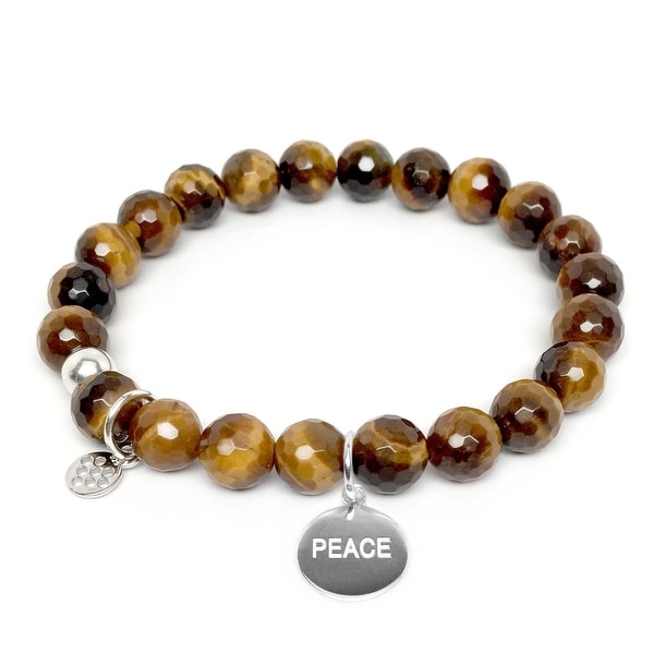 Brown Tiger's Eye Peace Silver Charm Lucy 7" Bracelet