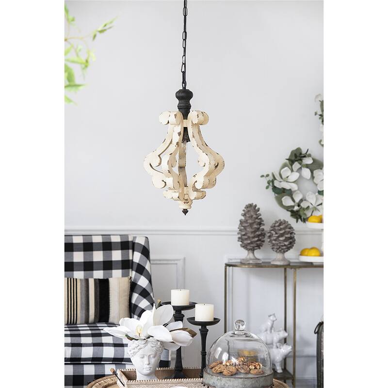 Distressed White Pendant French Country Wood Chandelier