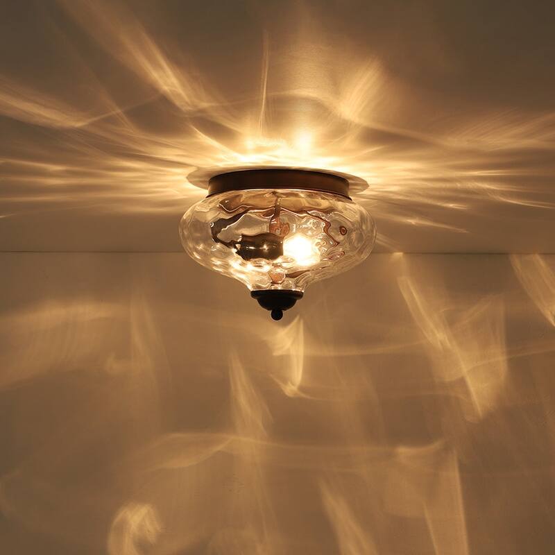 Modern Farmhouse 2-light Water Pattern Hammered Glass Flush Mount 9in